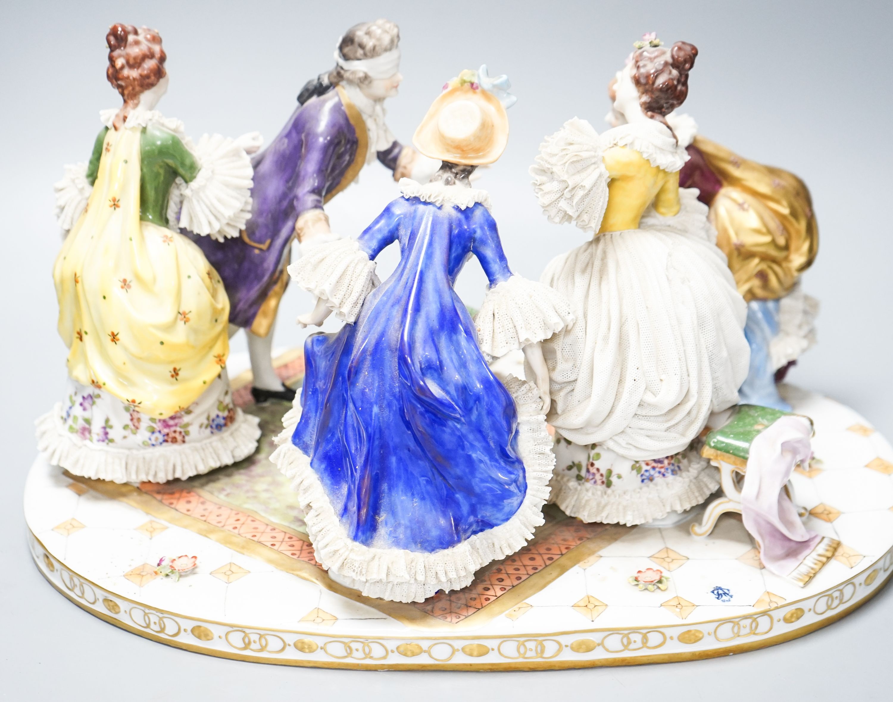 A large German porcelain ‘Blindman’s bluff’ group 46cm